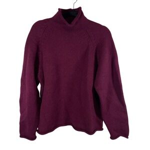 J.Crew Vintage 100% Wool Mock Neck Sweater Burgundy Wine Raglan Large Roll Neck